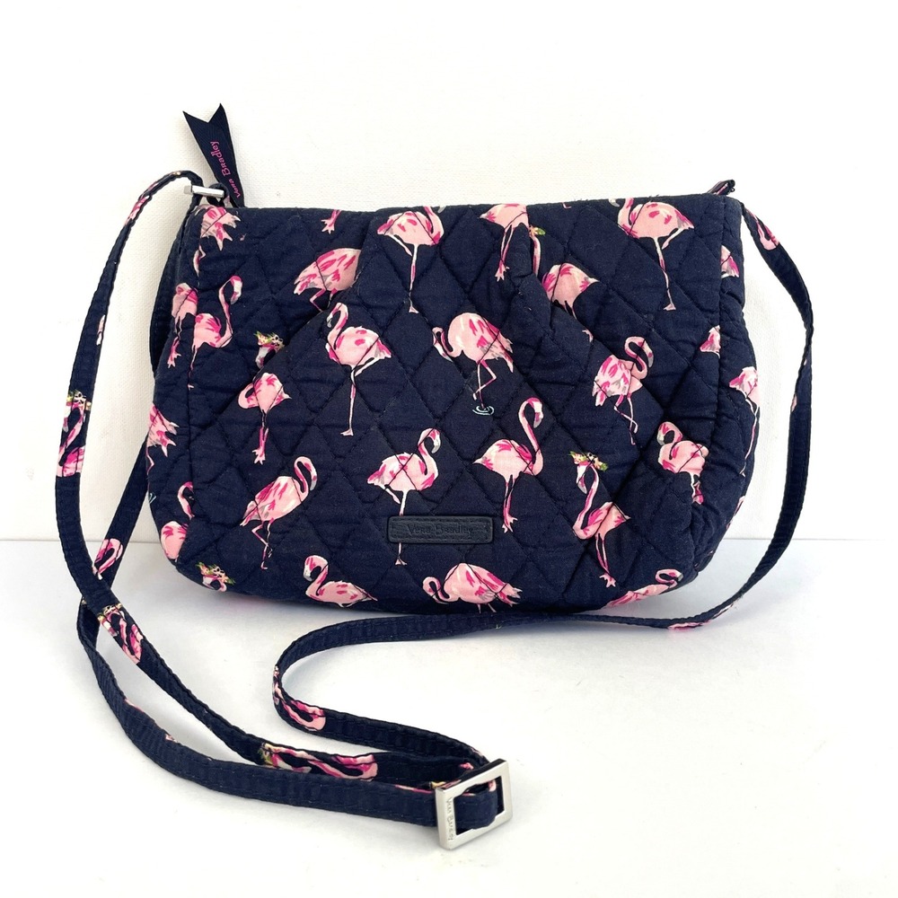 Vera‎ Bradley Flamingo Fiesta Quilted Crossbody Bag Navy Pink 23749-L54